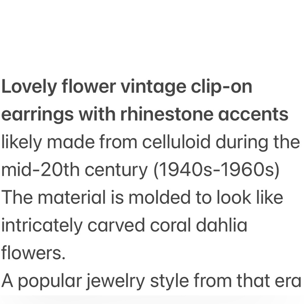 Vintage Earrings Clip On Coral Celluloid Flower Victorian MCM Vintage Jewelry - Picture 4 of 15